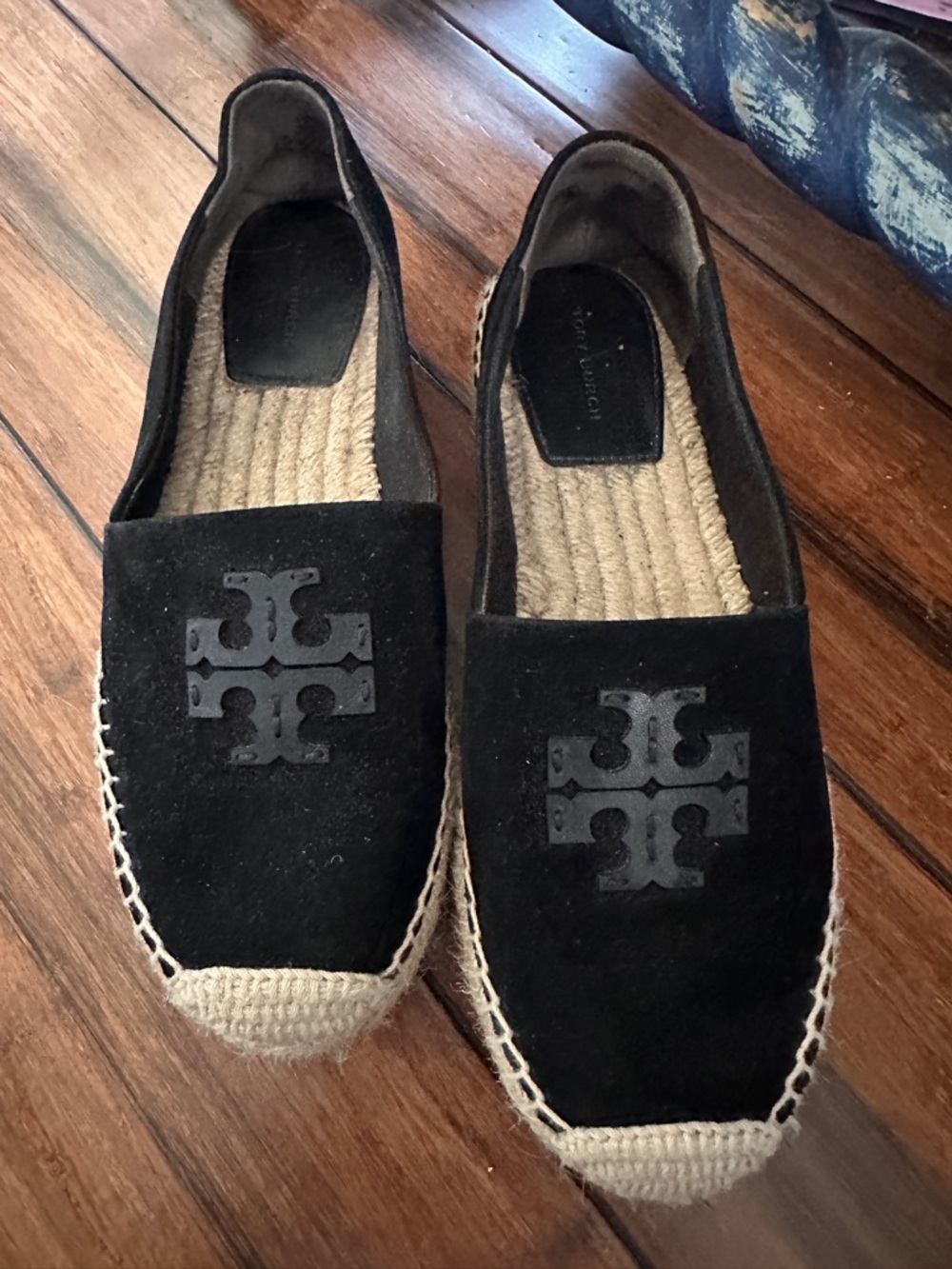 Tory Burch Black Suede Logo Espadrille Slip-Ons